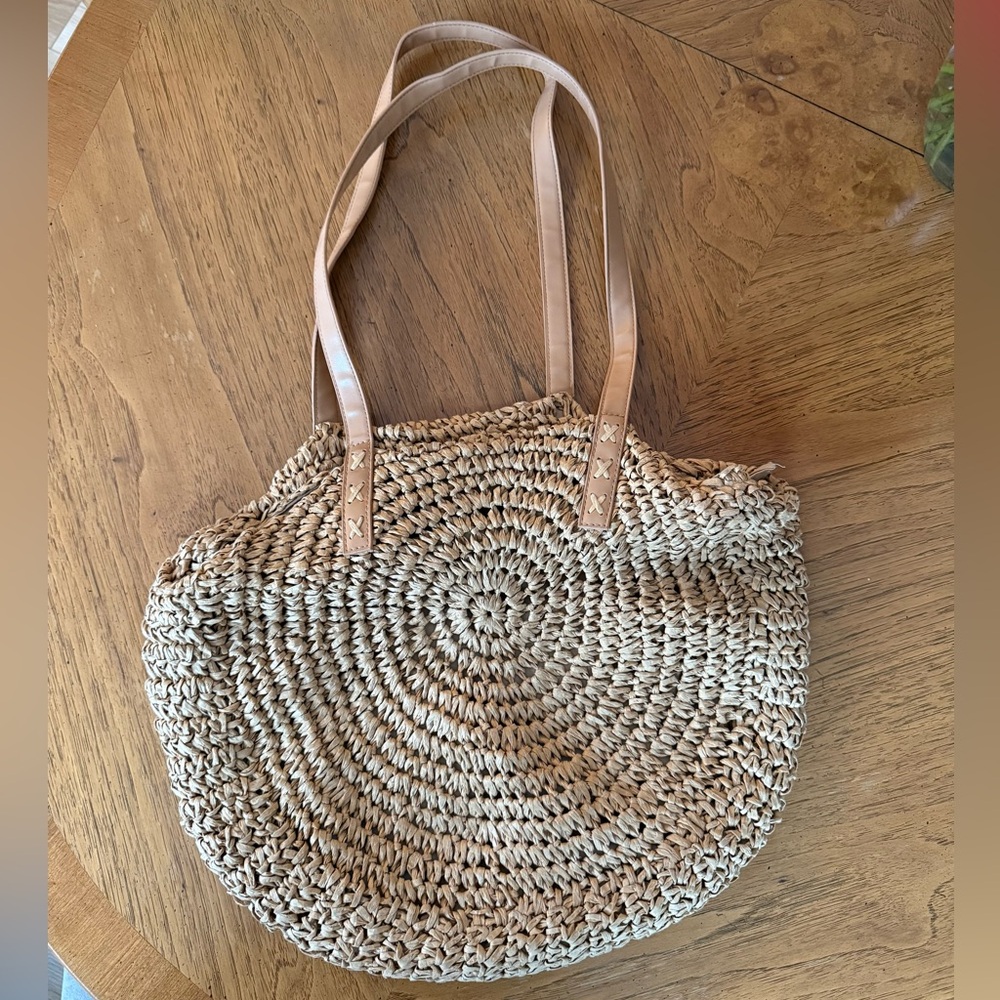 Beige Woven Tote Bag